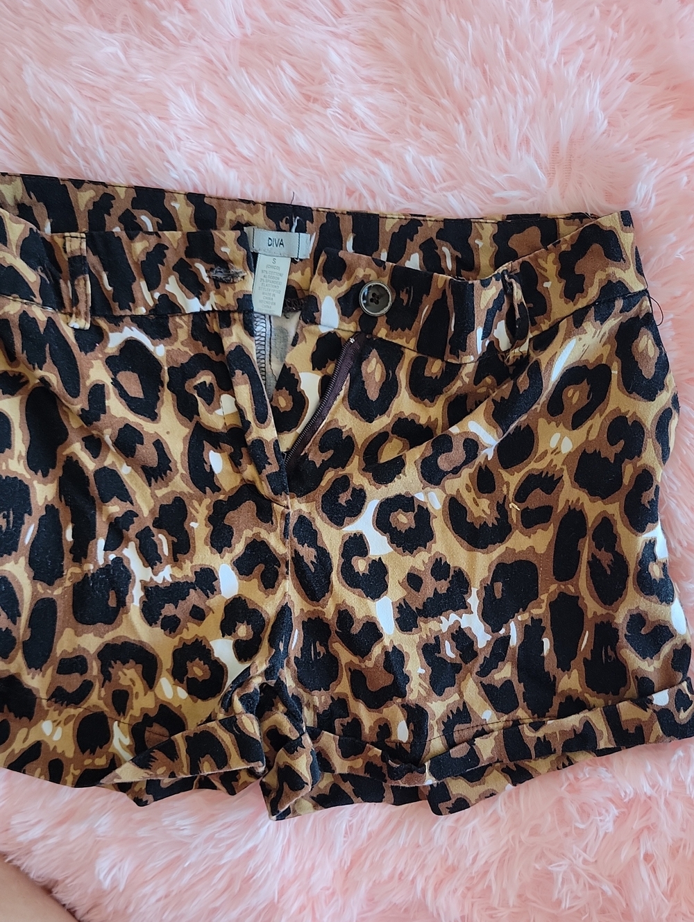 Diva Leopard Print Jean Shorts - Brown/Black/White